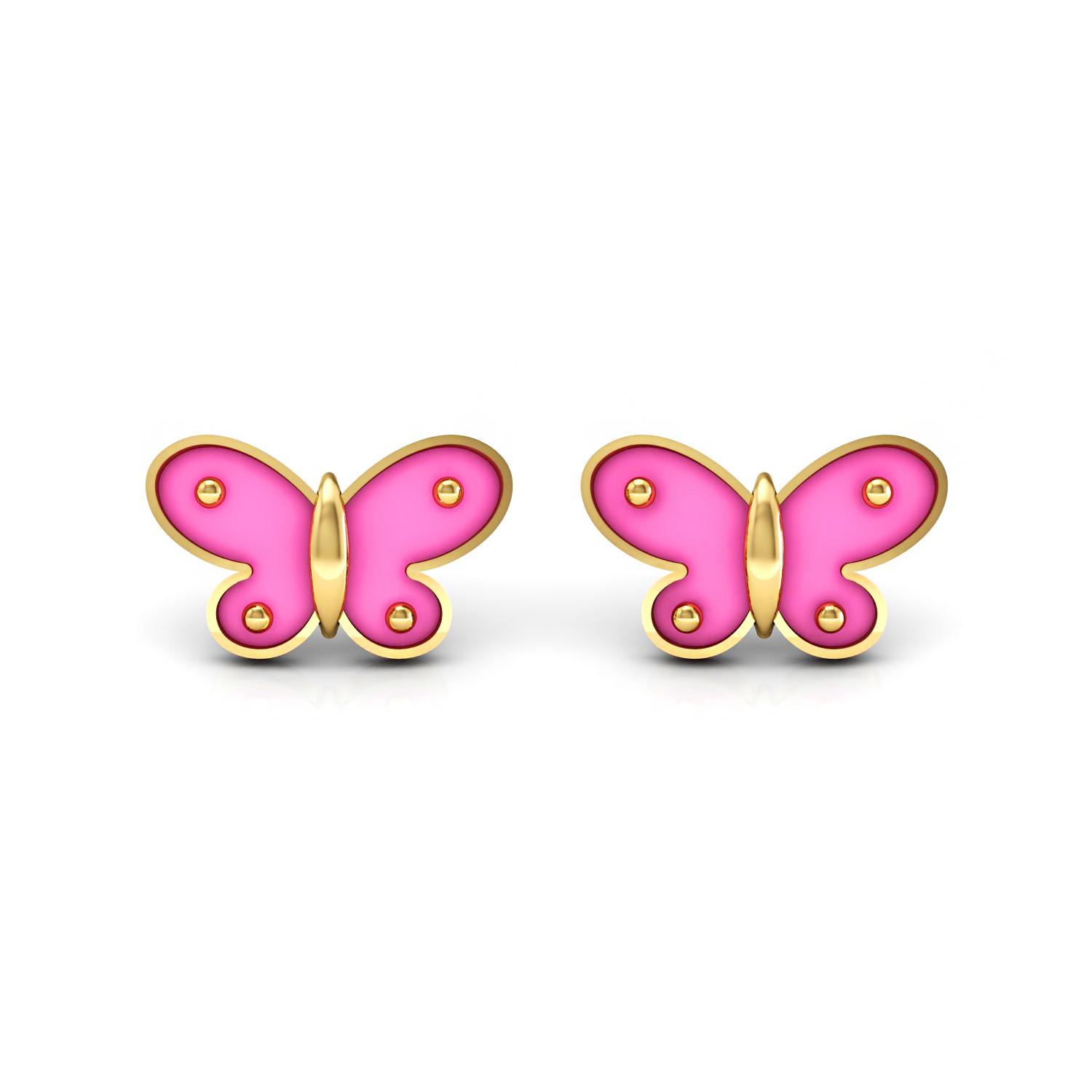 Butterfly Shape Enamel Kids Stud Earrings Set in Solid Gold