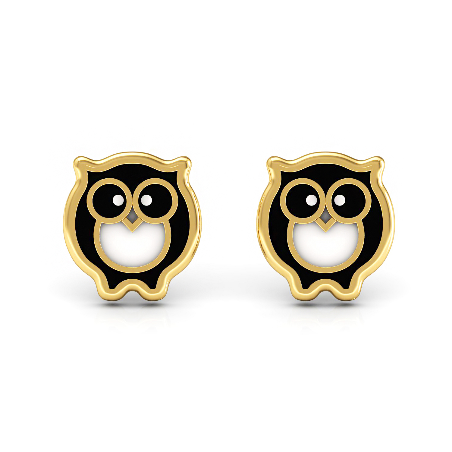 Solid Gold OWL Shape Enamel Kids Stud Earrings