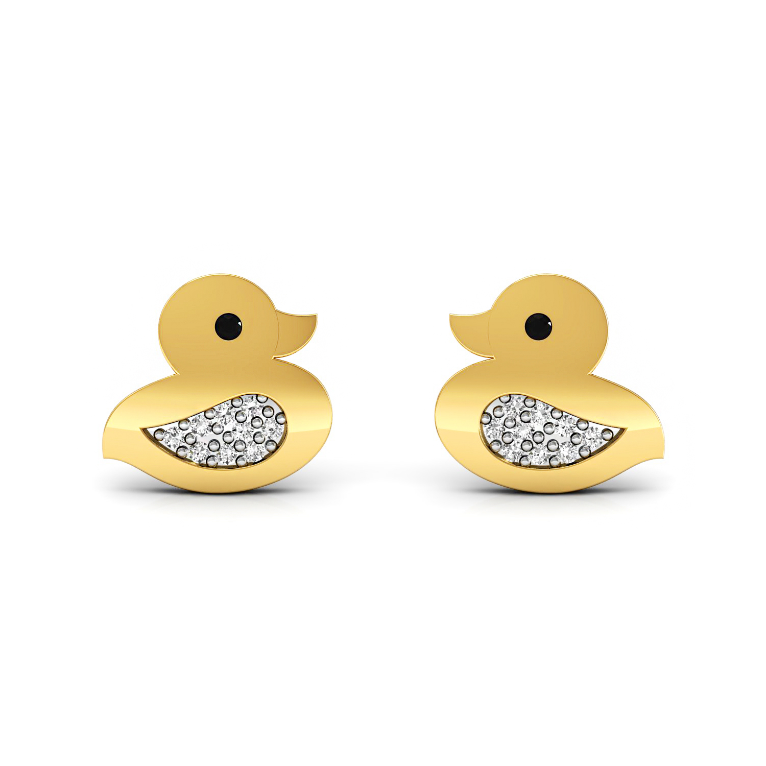 Duck Shape Kids Stud Earrinhgs Solid Gold Real Diamond Jewelry