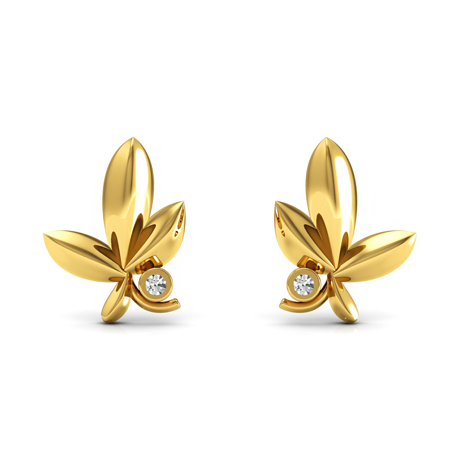 Solid Gold Real Diamond Kids Stud Earrings Fine Jewelry