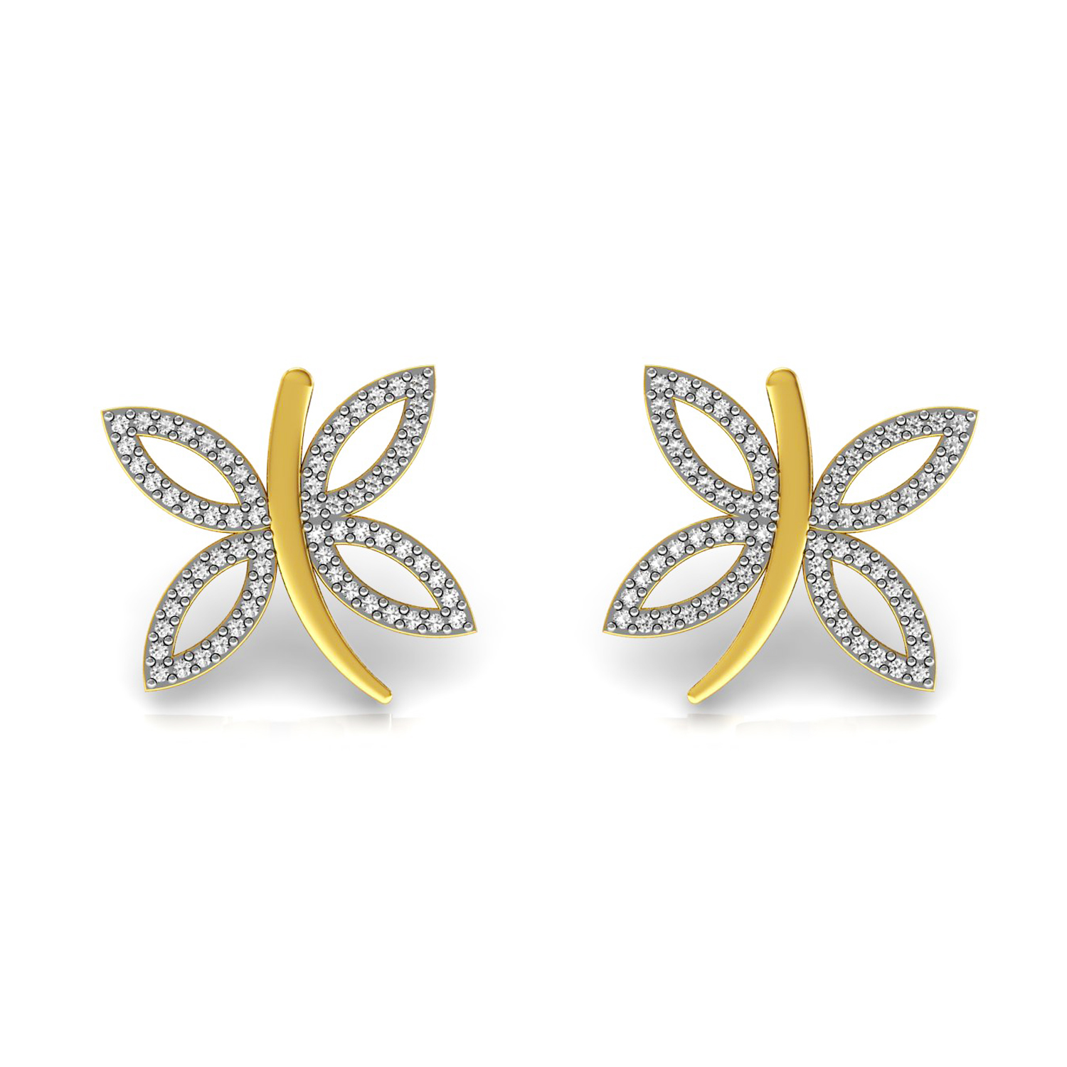 Butterfly Shape Real Diamond Kids Stud Earrings Solid Gold Jewelry