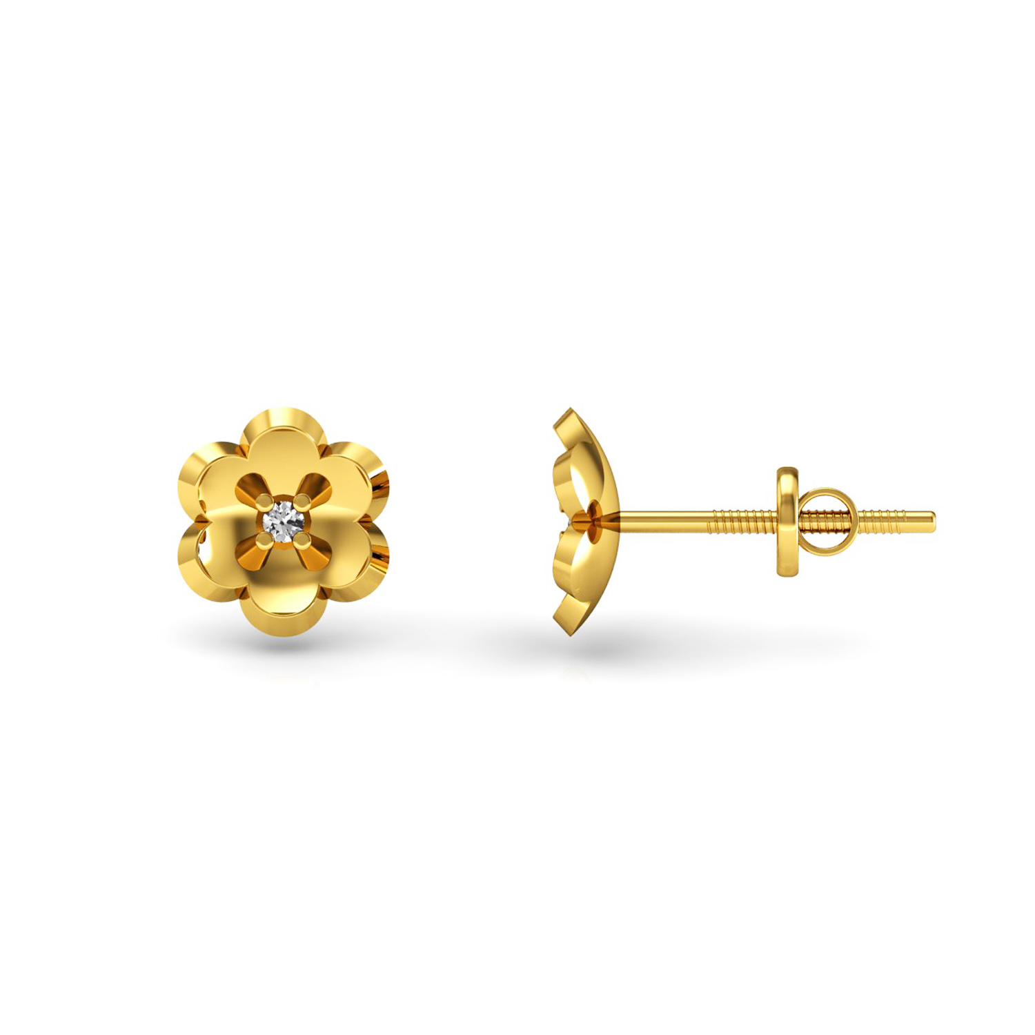 Solid Gold Real Diamond Floral Kids Stud Earrings