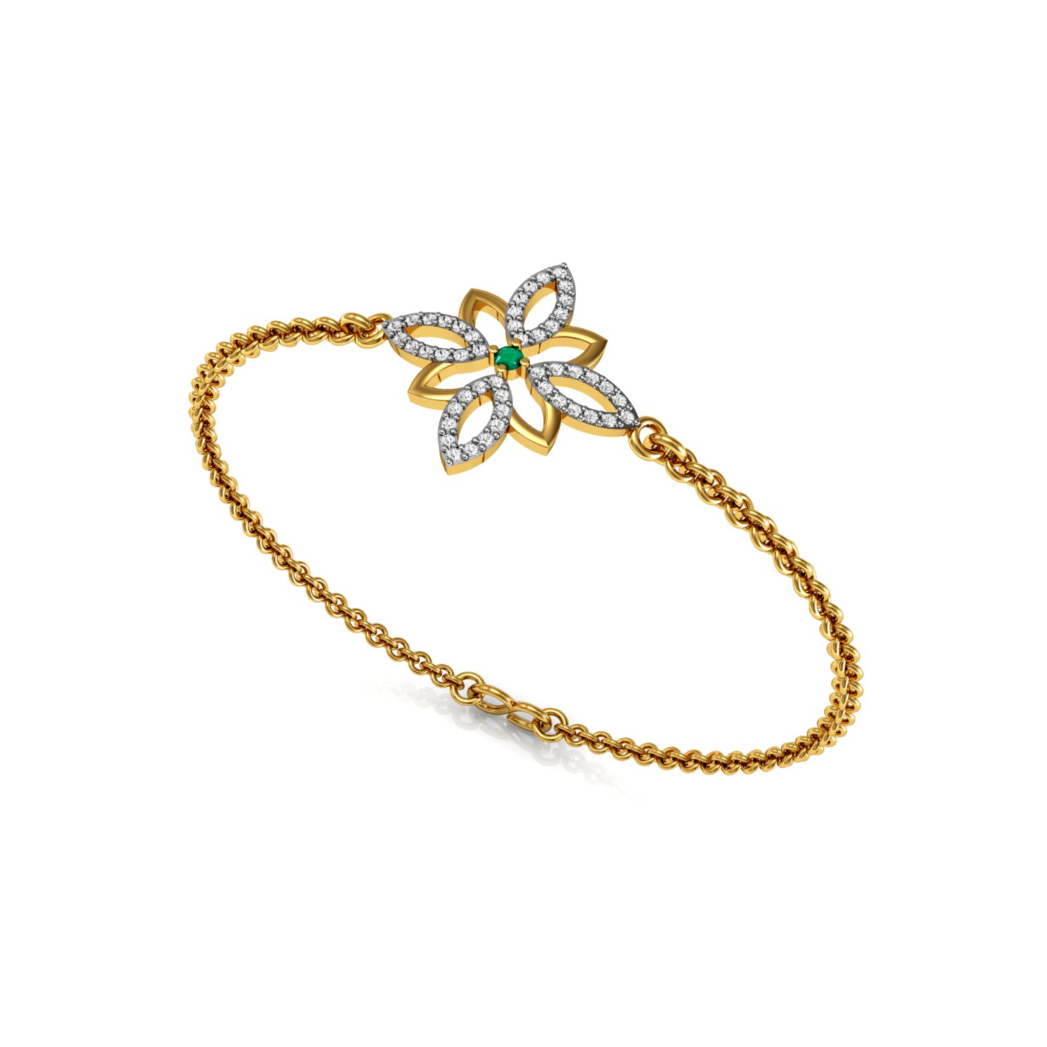 Real Diamond Floral Emerald Chain Bracelet