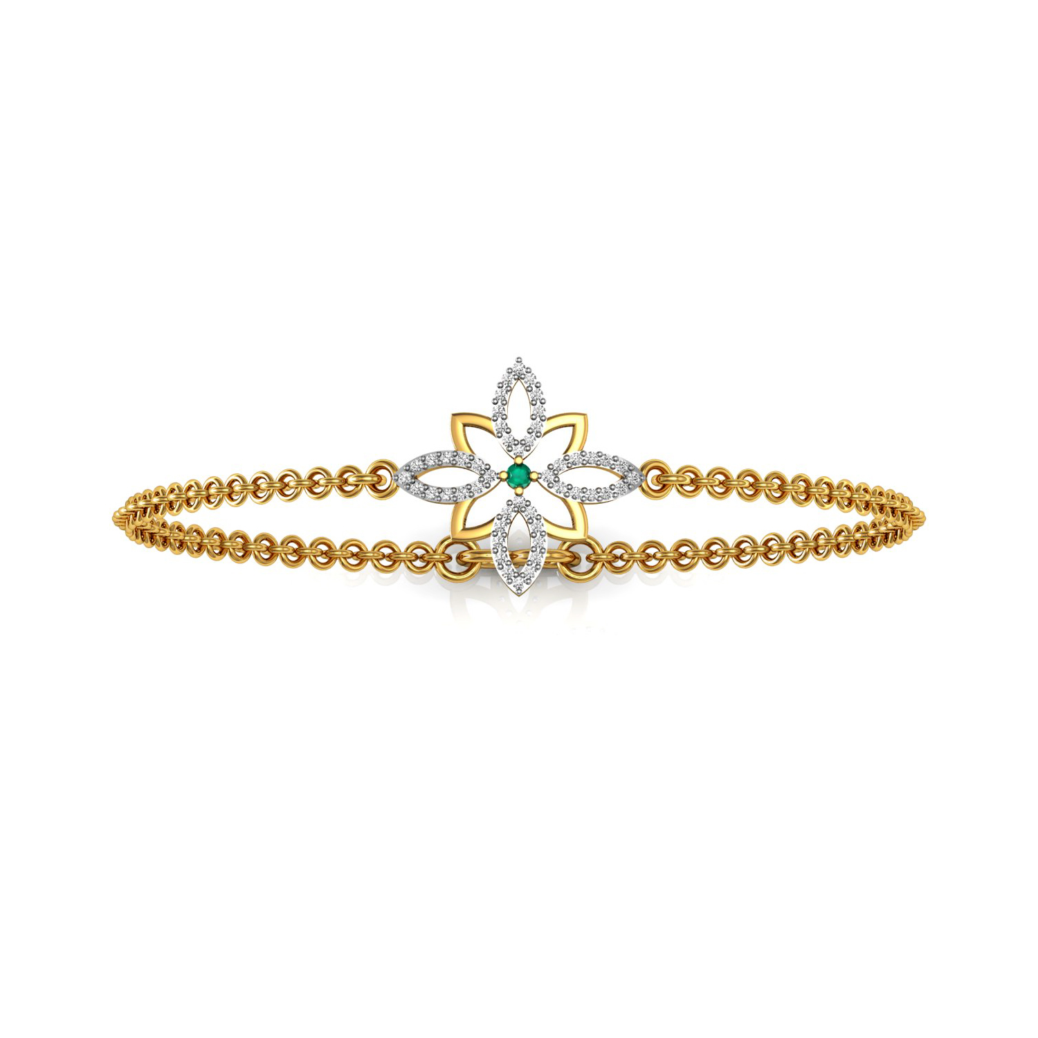 Real Diamond Floral Emerald Chain Bracelet