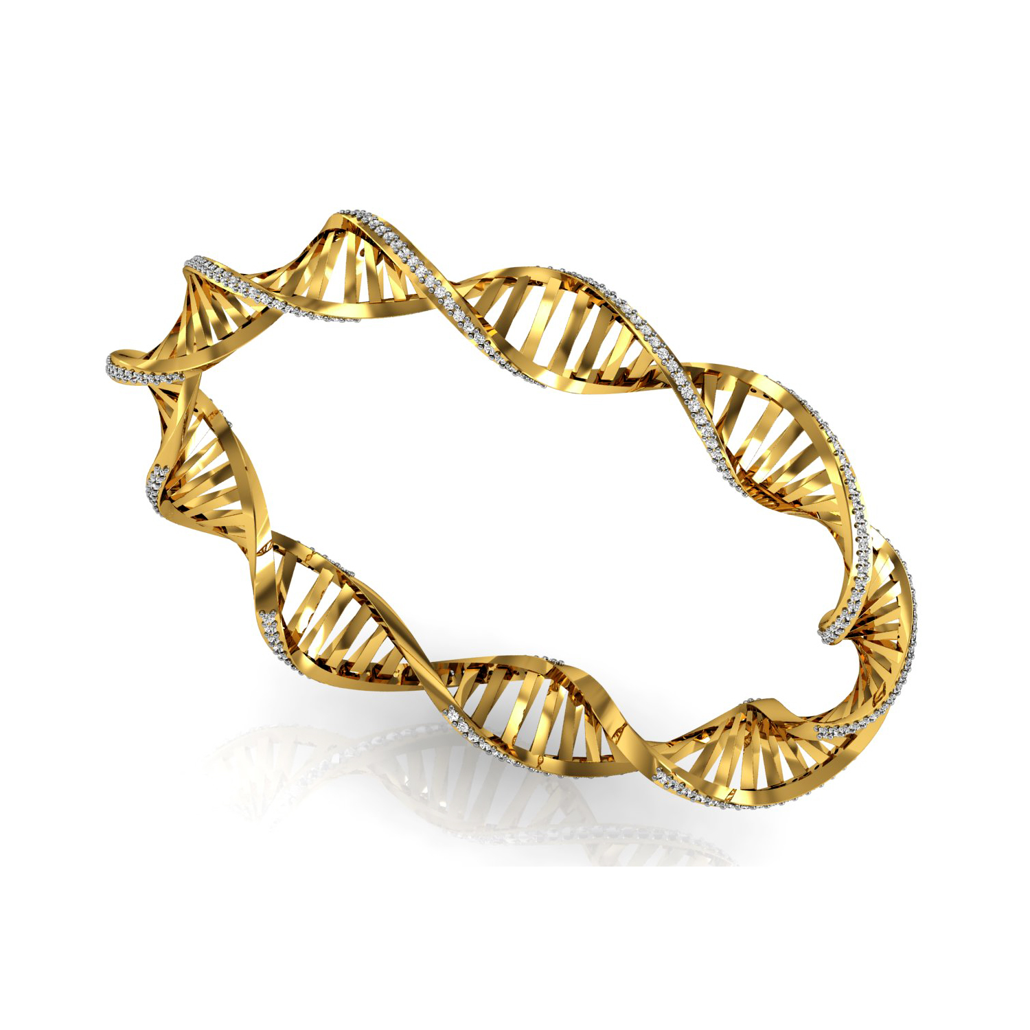 Solid Gold Spiral Style Natural Diamond Bangle