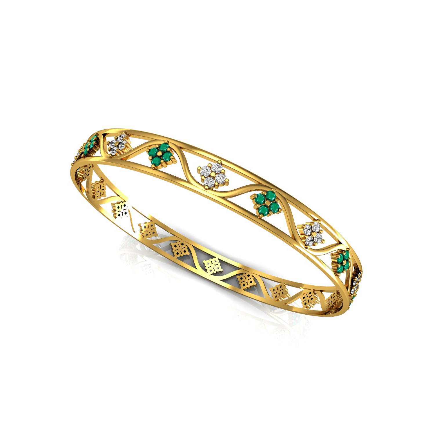 Natural Emerald Diamond Bangle Solid Gold Jewelry