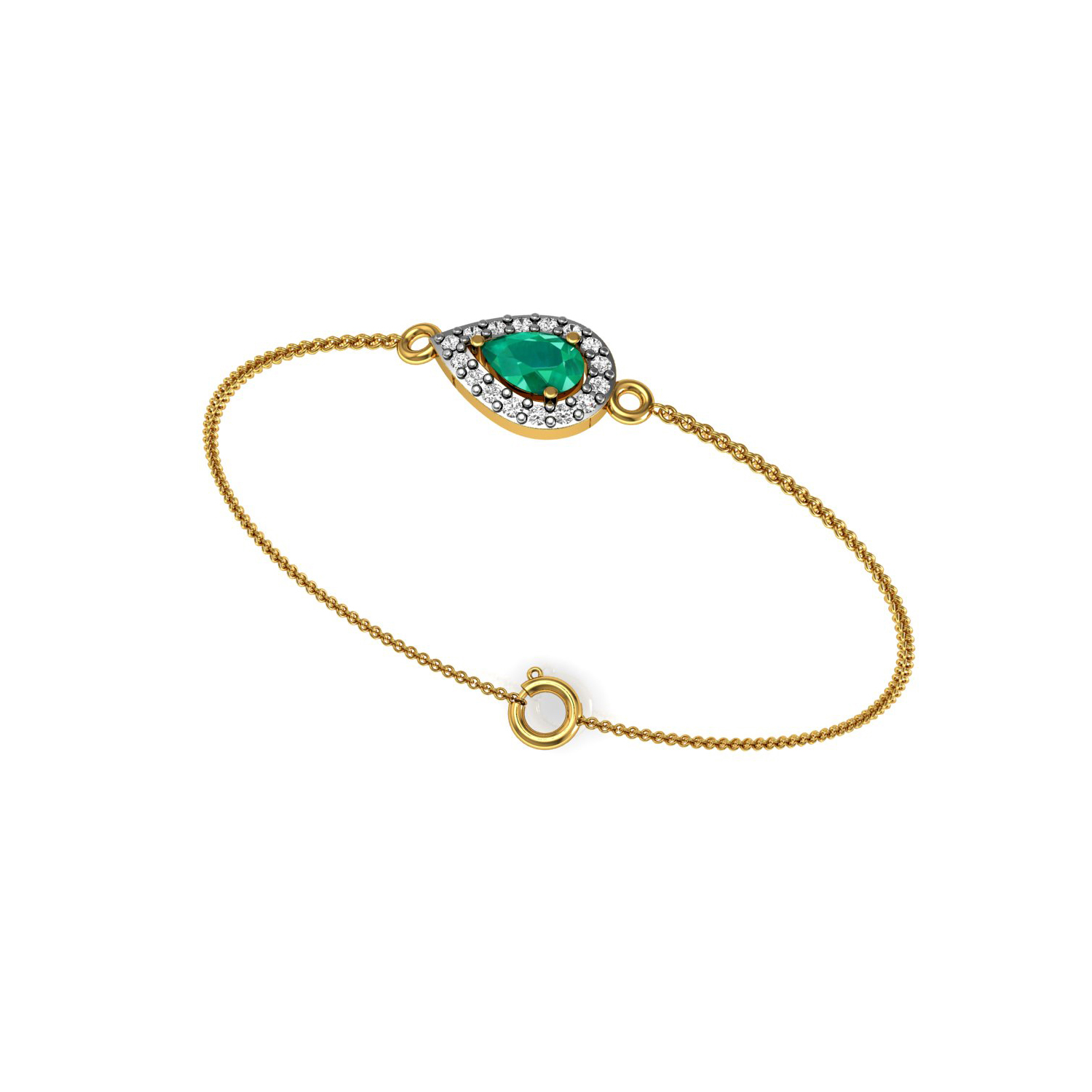Natural Emerald Gold Diamond Chain Bracelet
