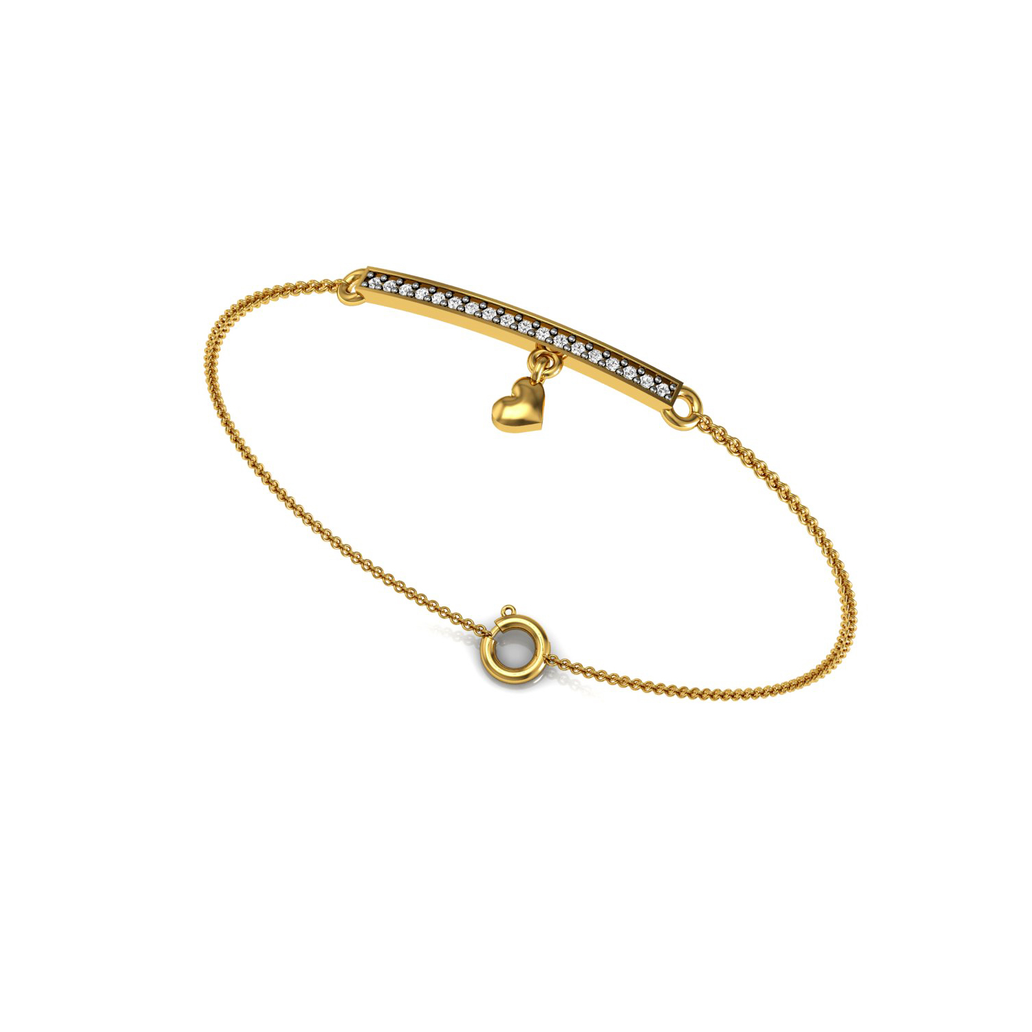 Natural Diamond Gold Bar Heart Chain Bracelet