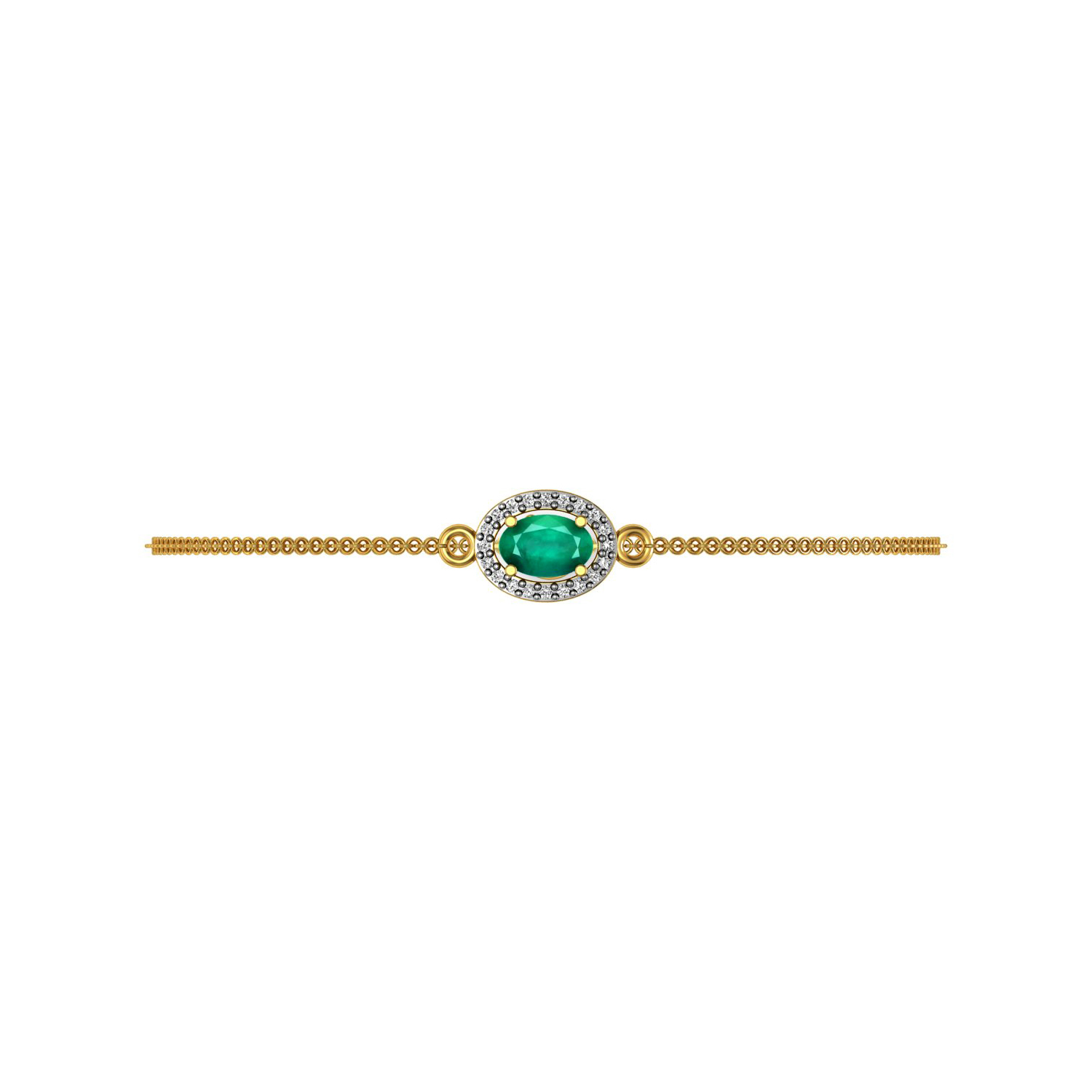 Gold Emerald Real Diamond Chain Bracelet
