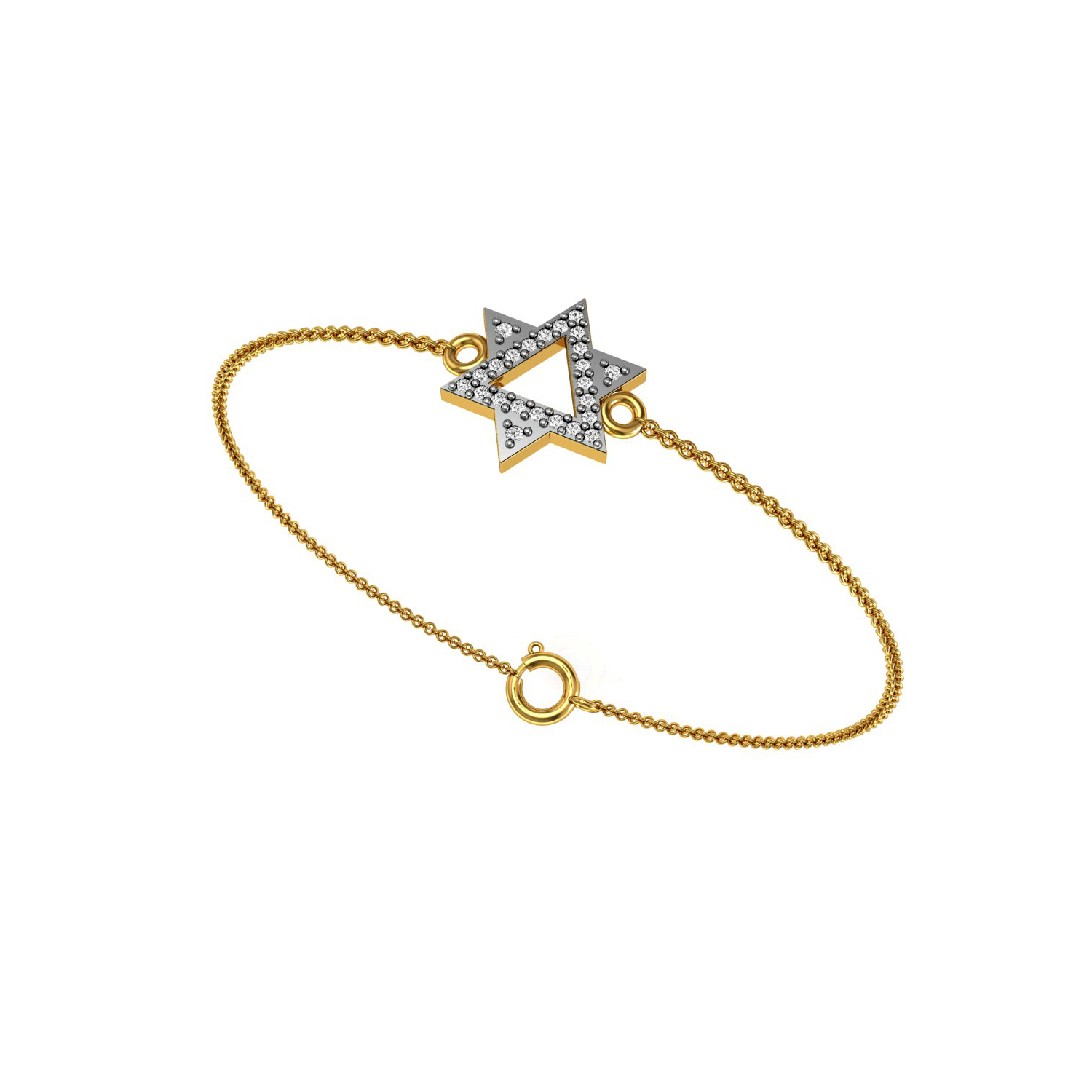 Solid Gold Diamond David Star Chain Bracelet