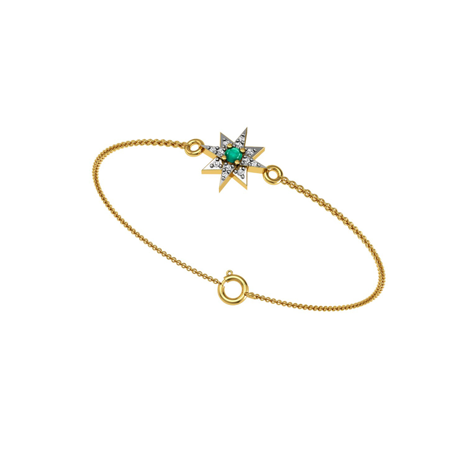 Solid Gold Emerald Diamond Star Chain Bracelet