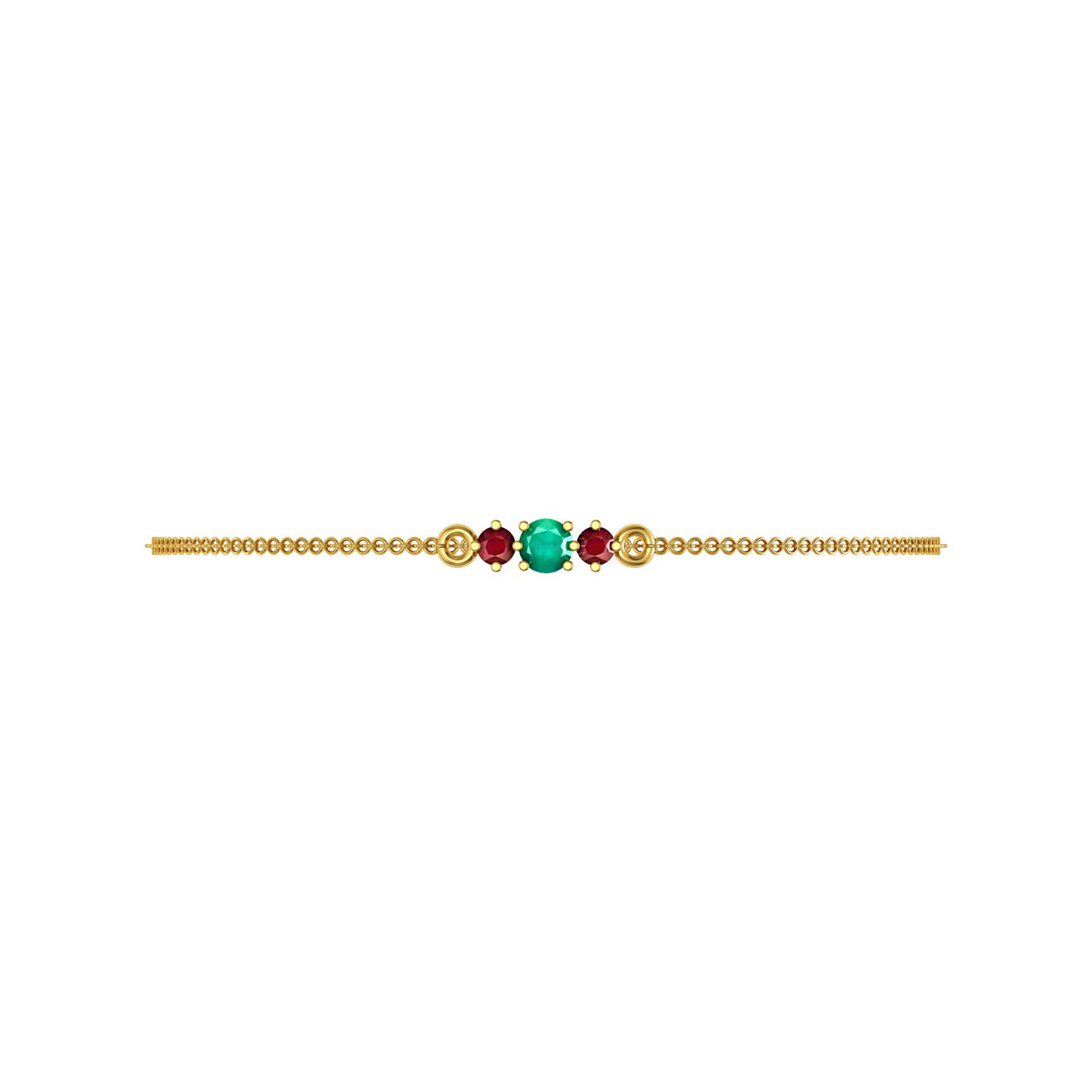 Emerald Ruby Solid Gold Chain Bracelet