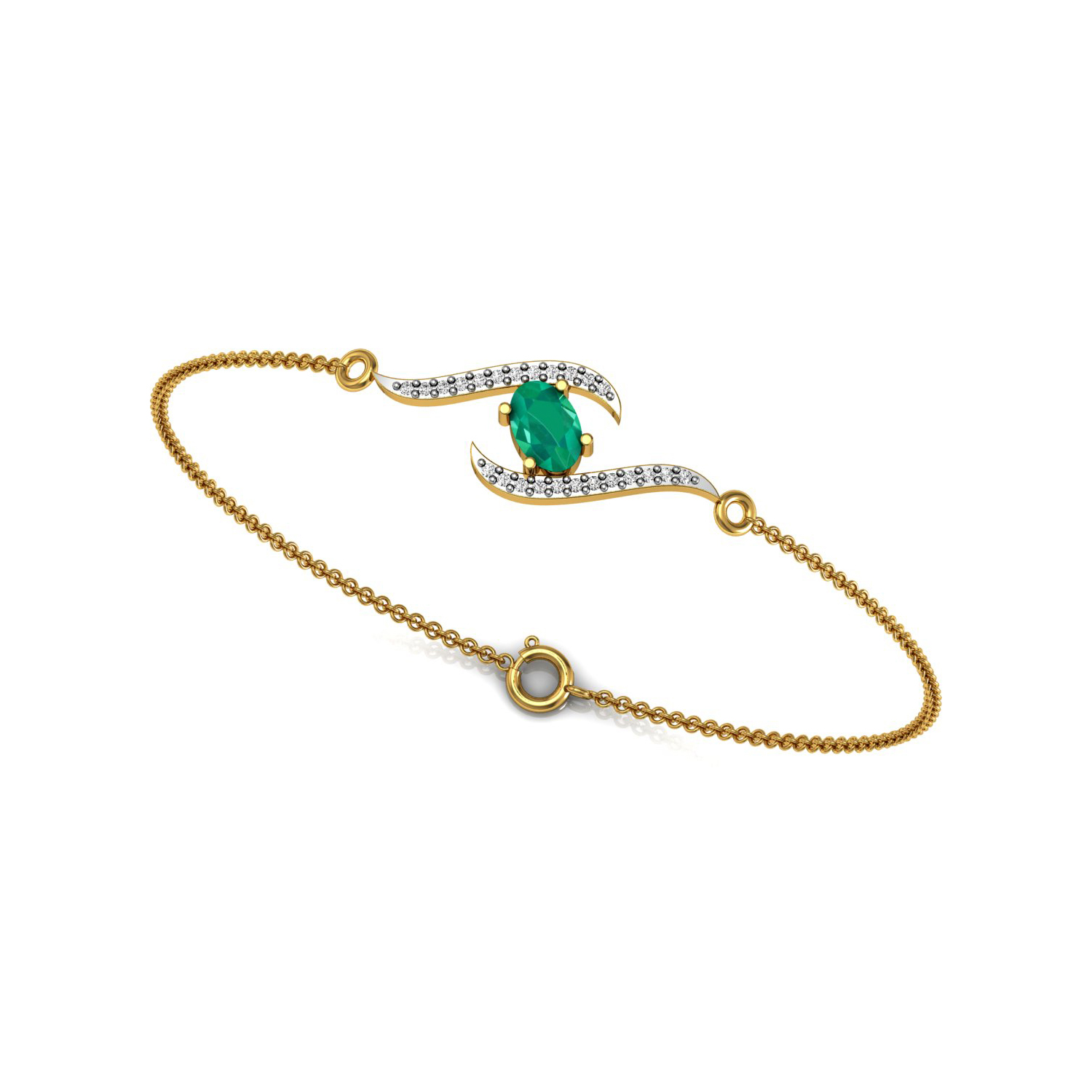 Solid Gold Diamond Emerald Chain Bracelet