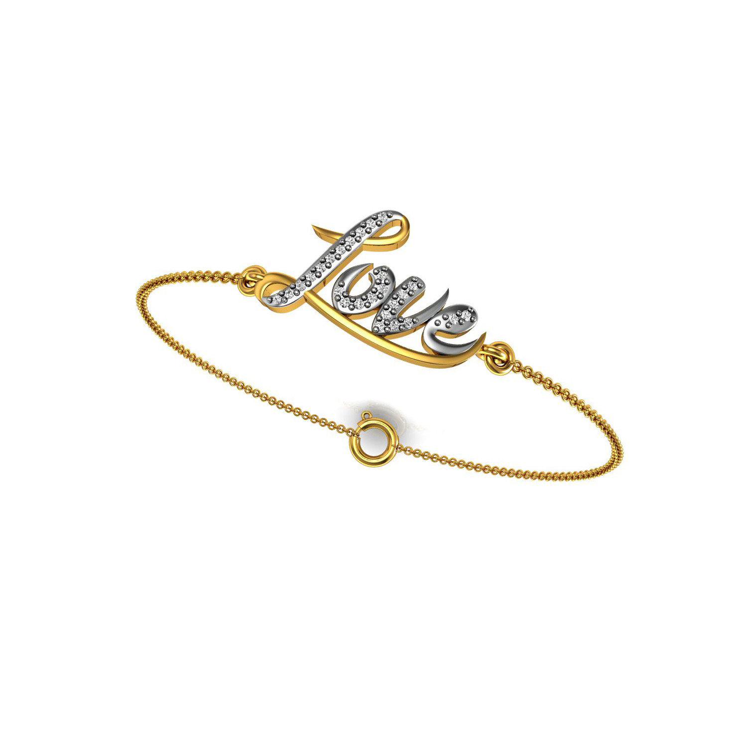 Certified Diamond LOVE Solid Gold Chain Bracelet