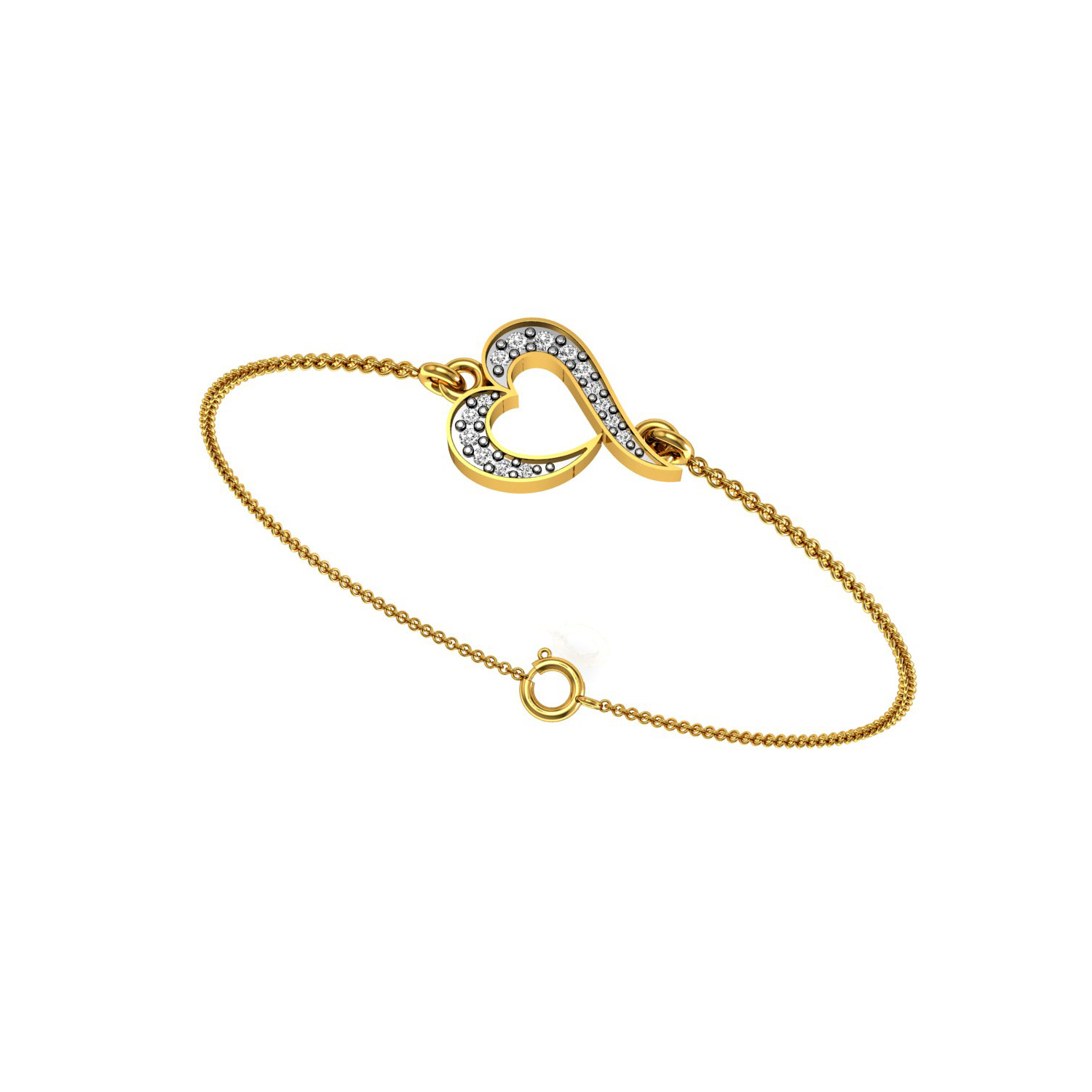 Heart Connector Real Diamond Gold Chain Bracelet