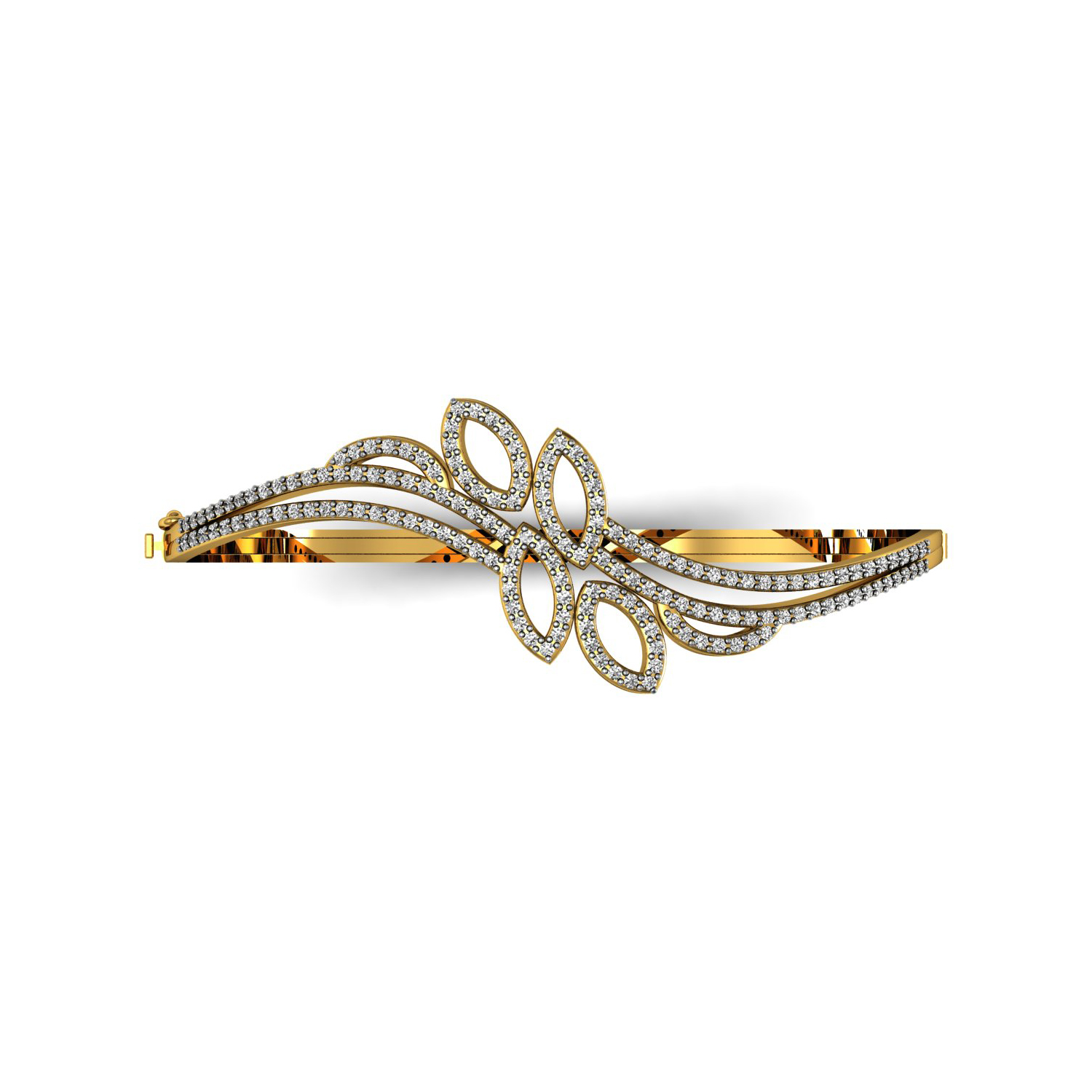 Leaf Style Gold Diamond Bangle Bracelet