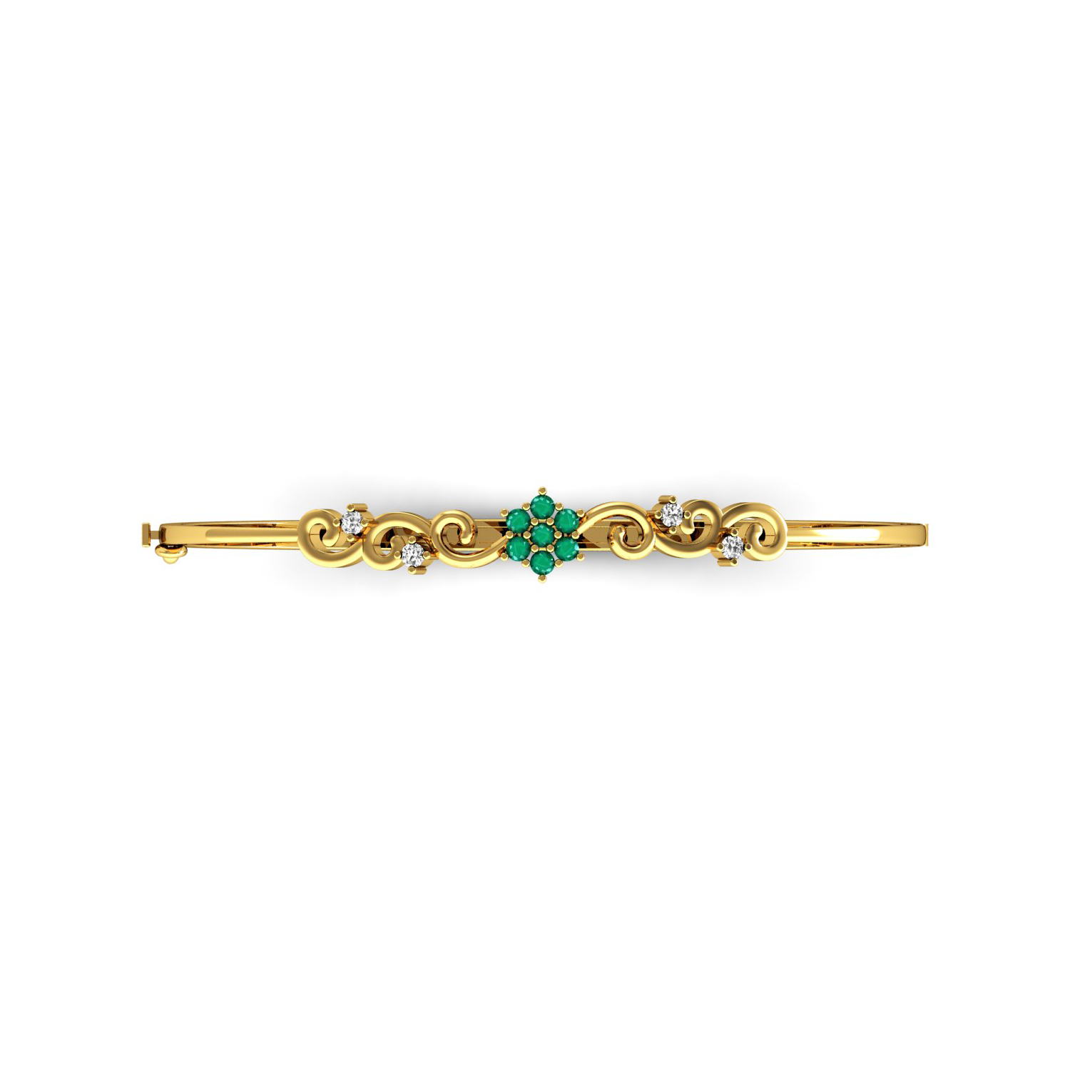 Emerald Diamond Solid Gold Bangle Bracelet