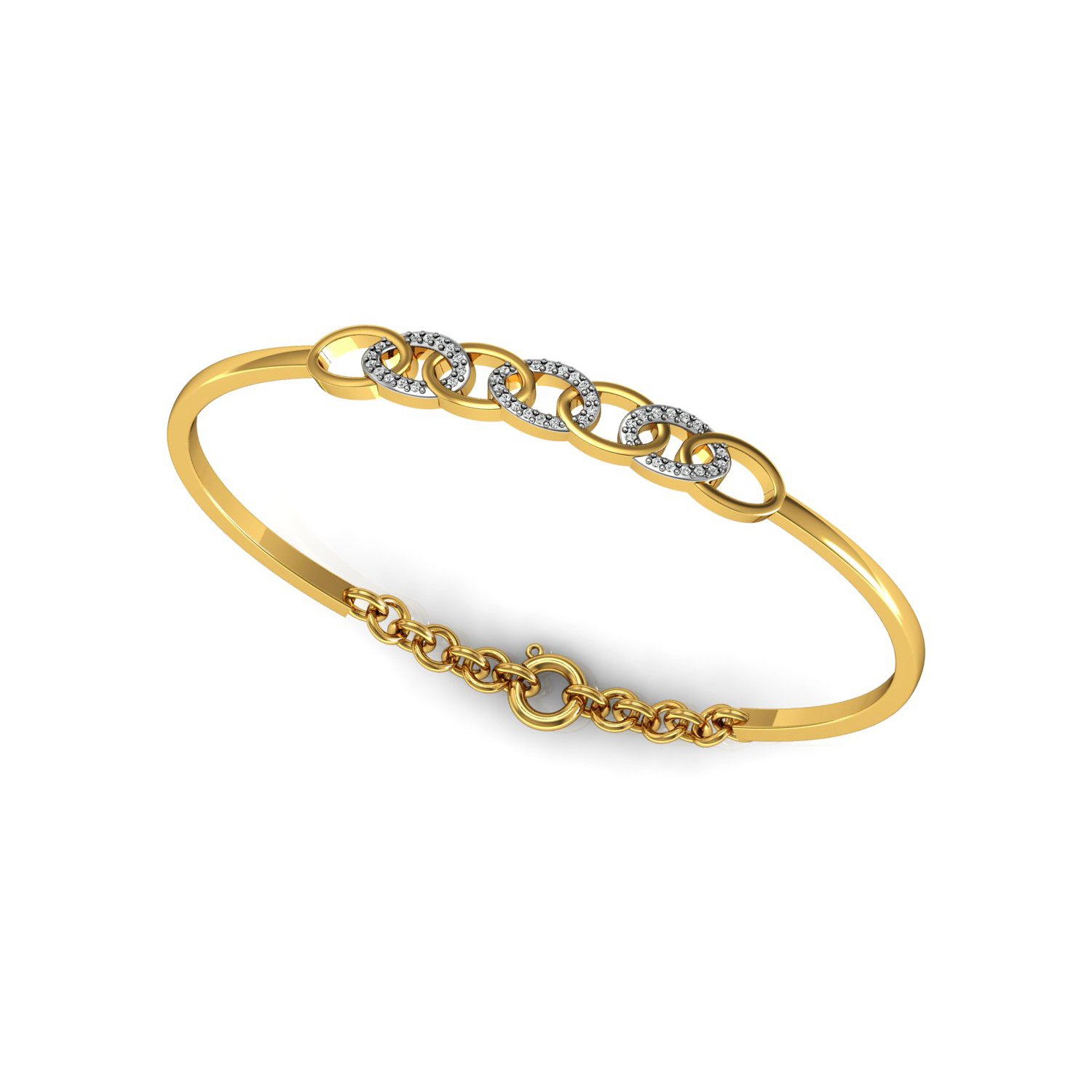 Solid Gold Authentic Diamond Openable Bangle Bracelet