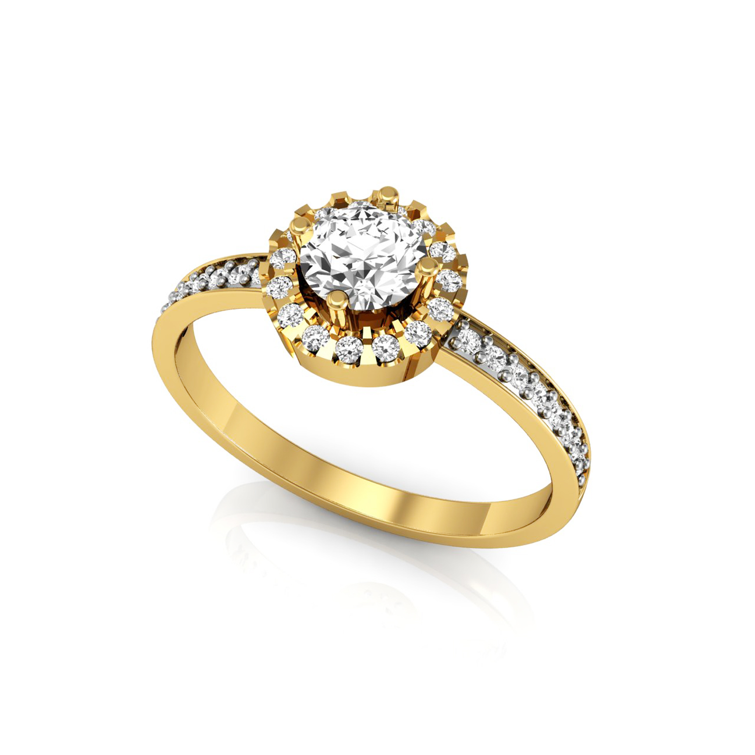 Solitaire Diamond Pave Gold Ring