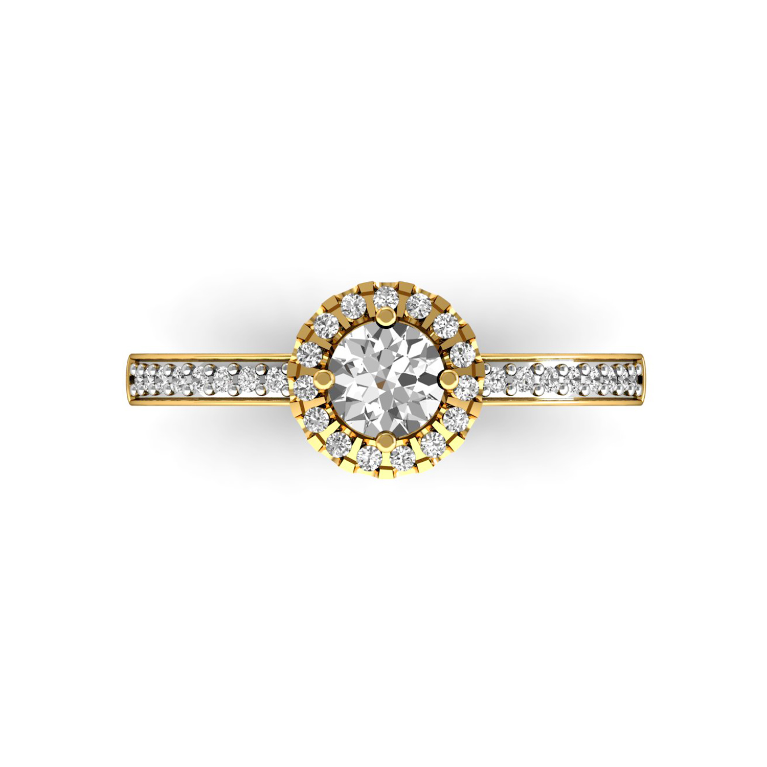 Solitaire Diamond Pave Gold Ring