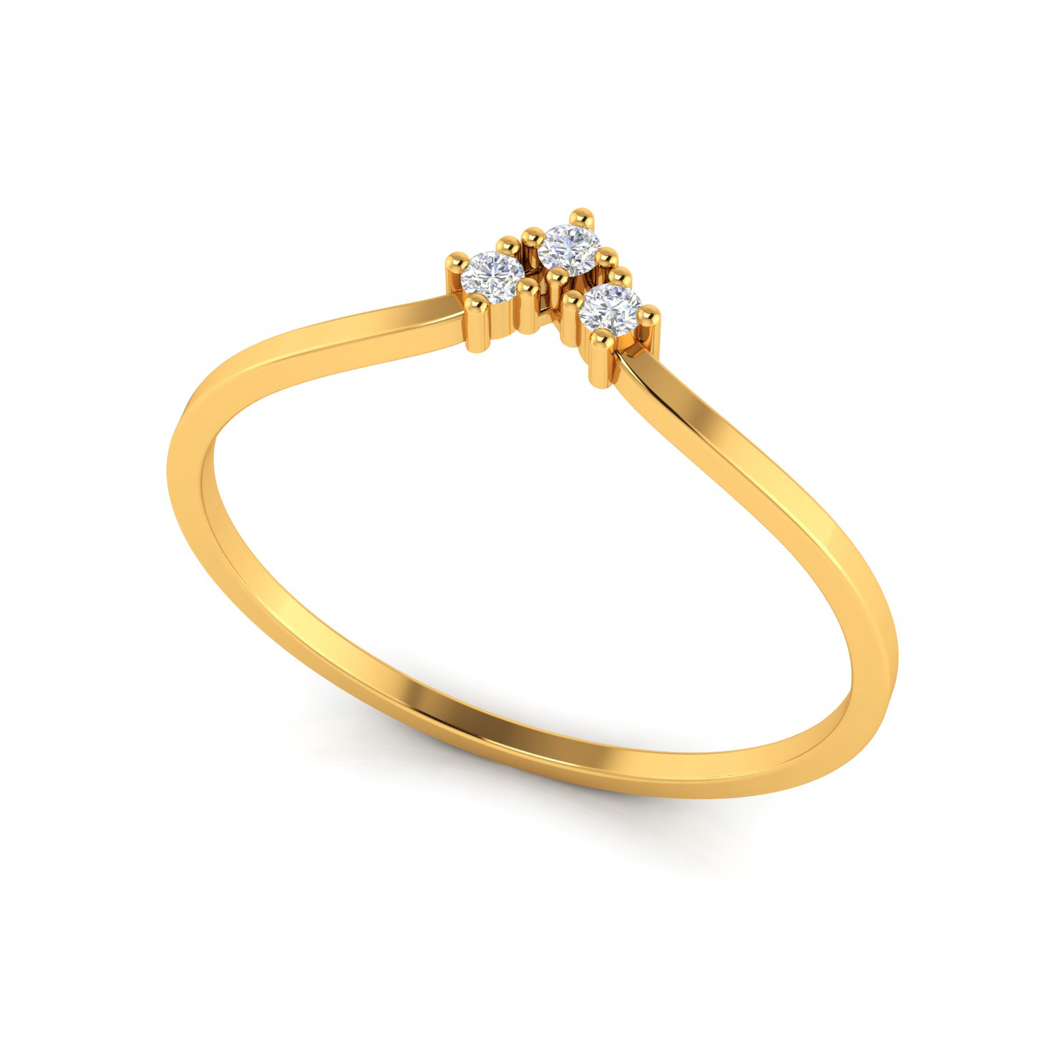 Three Stone Solid Gold Diamond Ring