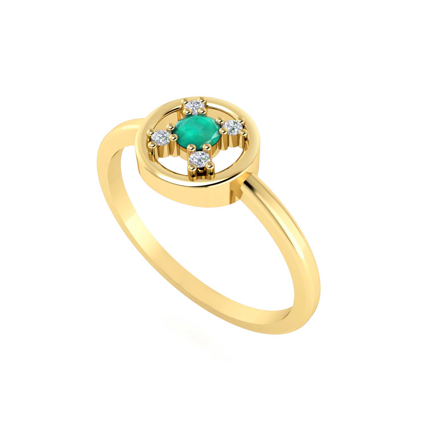 Solid Gold Emerald Diamond Floral Ring