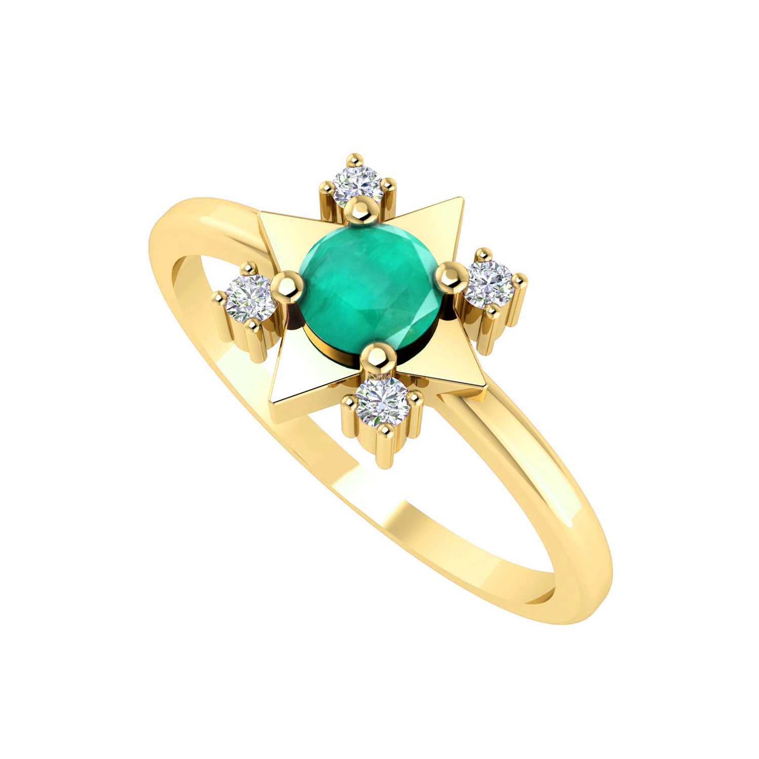 Emerald Solid Gold Diamond Floral Ring