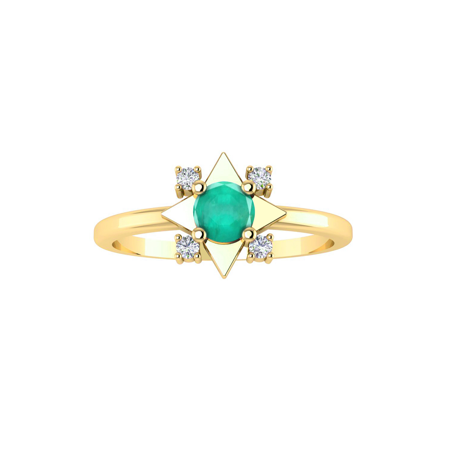 Emerald Solid Gold Diamond Floral Ring
