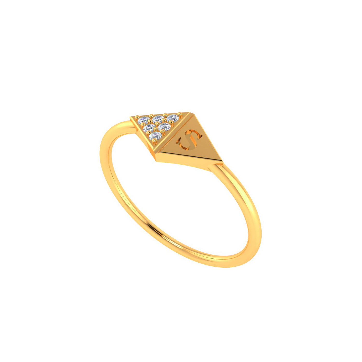 Solid Gold Diamond Engraved Alphabet S Ring