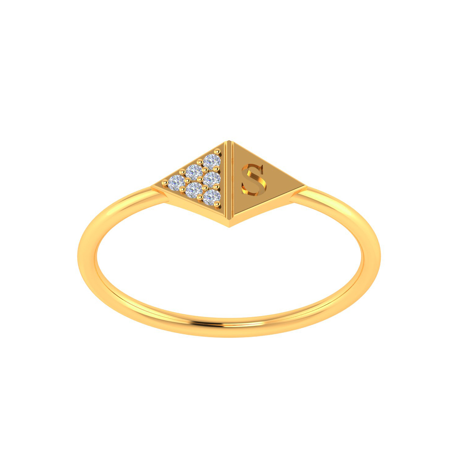 Solid Gold Diamond Engraved Alphabet S Ring