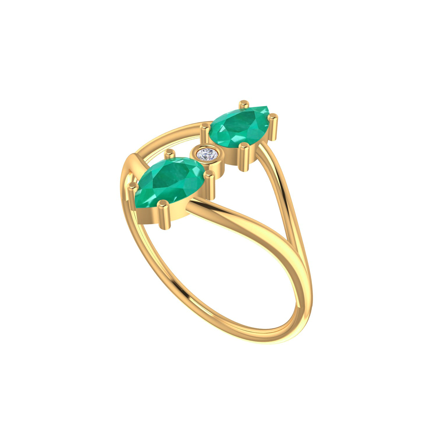 Solid Gold Diamond Emerald Gemstone Ring