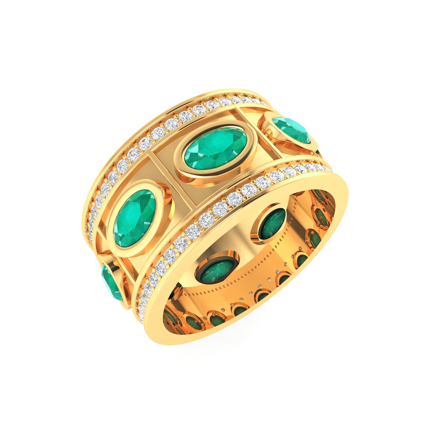 Genuine Diamond Solid Gold Emerald Band Ring