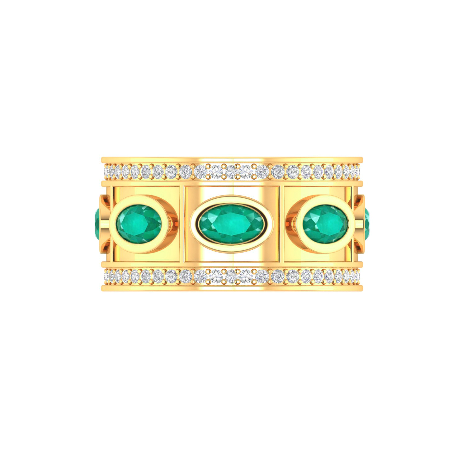 Genuine Diamond Solid Gold Emerald Band Ring