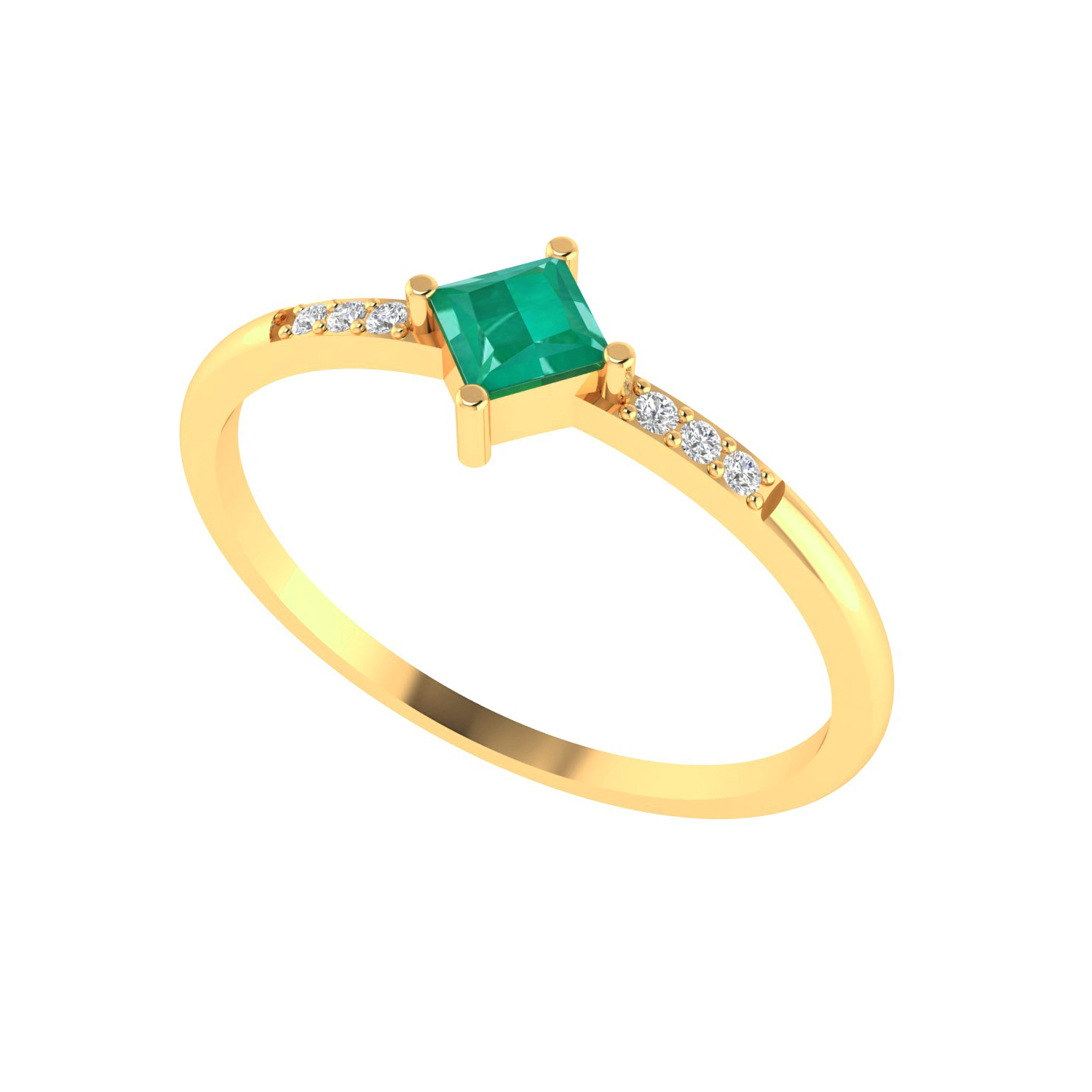 Solid Gold Diamond Emerald Solitaire Ring