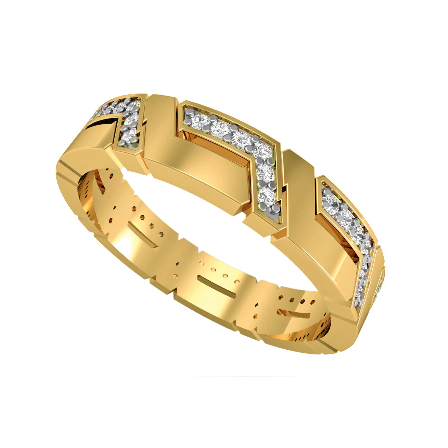 Natural Diamond Solid Gold Mens Band Ring
