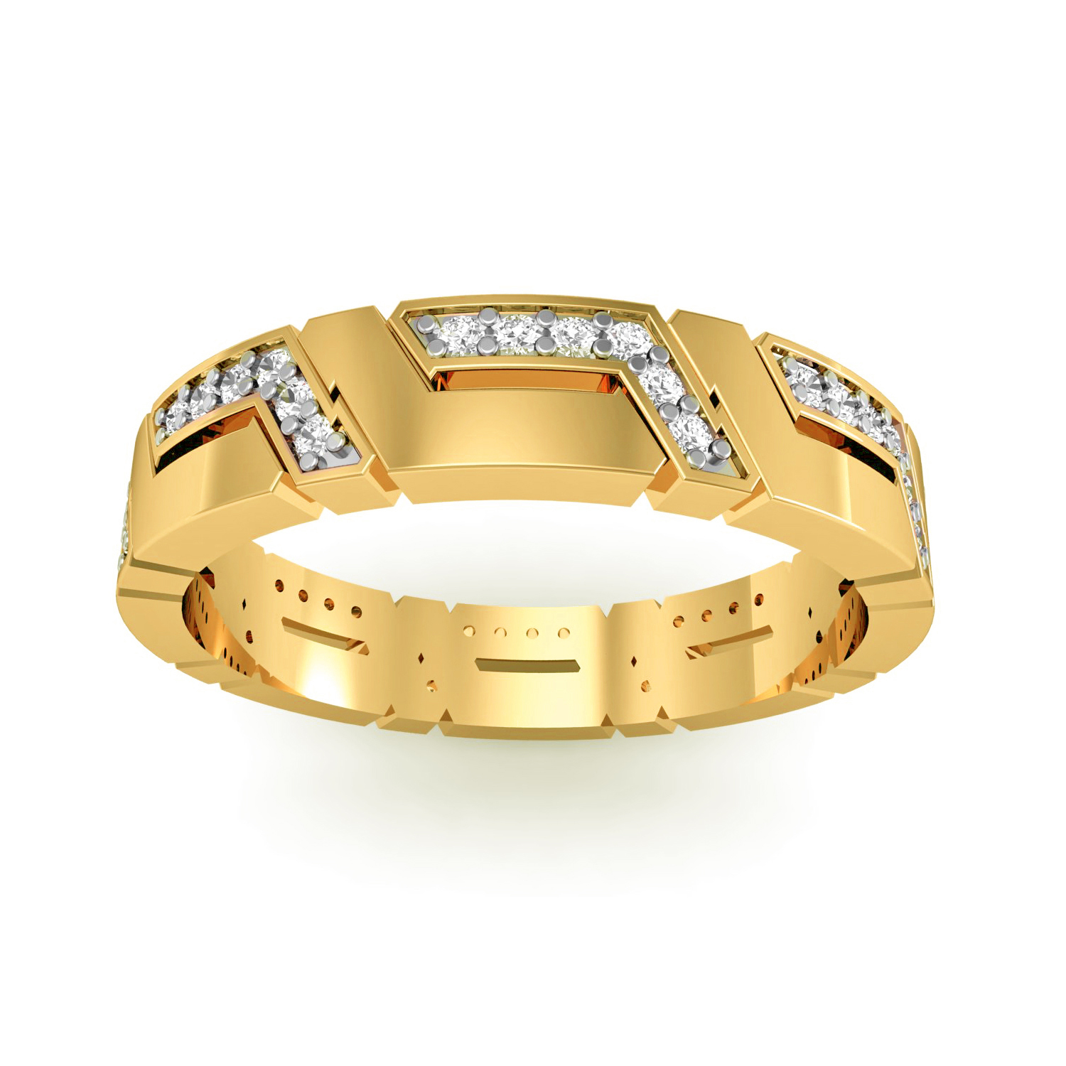 Natural Diamond Solid Gold Mens Band Ring